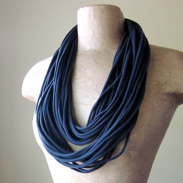 LONG SKINNY cotton jersey scarf necklace in black - by EcoShag