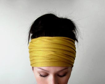 MUSTARD YELLOW Extra Wide Headband Scarf, Jersey Head Scarf, Soft Headbands for Women