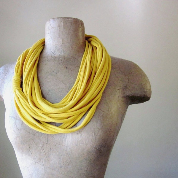 Yellow Scarf Necklace - Jersey Cotton Infinity Scarf - Eco Friendly Fashion - Upcycled Fabric Necklace