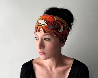 1970's RETRO FLORAL PRINT Head Scarf, EcoShag Jersey Head Wraps for Women, Extra Wide Headscarf, Retro Print Hair Scarf for Women Teen Girls