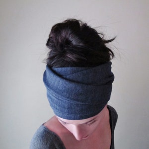 DENIM BLUE Head Scarf, EcoShag Yoga Head Wraps, Extra Wide Jersey Hair Wrap, Heather Blue Head Scarves for Women, Blue Turban Headband