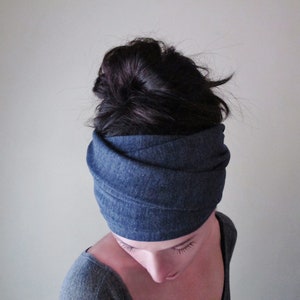 denim blue jersey head scarf by ecoshag