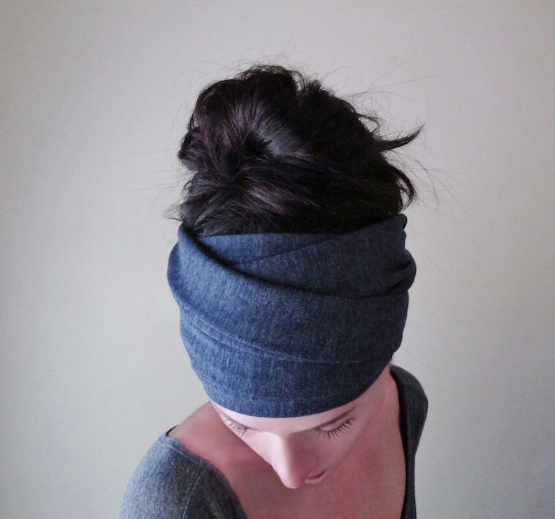 denim blue jersey head scarf by ecoshag