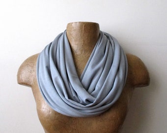 DUSTY BLUE Infinity Scarf, Lightweight Loop Scarf, EcoShag Jersey Circle Scarf, Pale Blue Tube Scarf