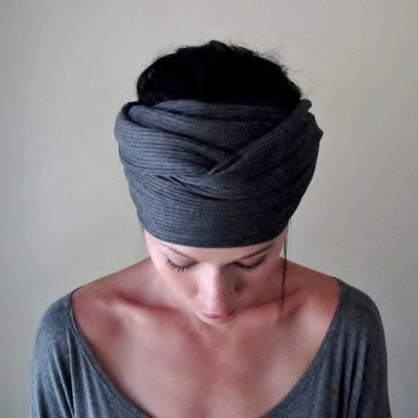 CHARCOAL GREY Head Scarf, EcoShag Extra Wide Head Wrap, Knit Head Wrap, Adjustable Headbands for Women, Dark Gray Head Wrap, Knit Head Scarf