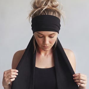 WHITE Yoga Headband Scarf, Ecoshag Handmade Extra Wide Headscarf, Soft Jersey Hair Scarf, Headwraps for Women image 5