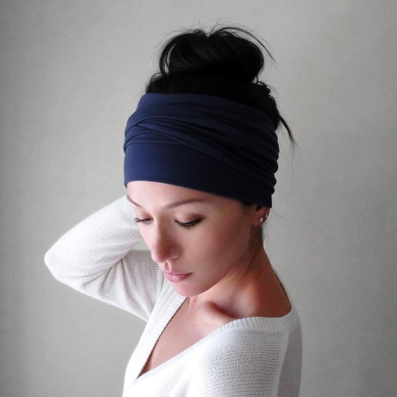 DARK NAVY BLUE Large Hair Wrap Extra Wide Stretch Headband Scarf