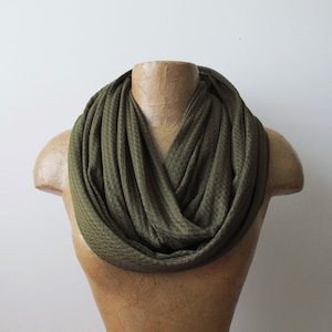 OLIVE GREEN Waffle Knit Infinity Scarf, Lightweight EcoShag Loop Scarf