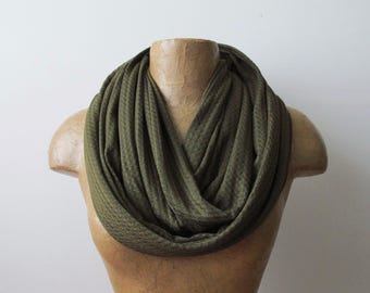 OLIVE GREEN Waffle Knit Infinity Scarf, Lightweight EcoShag Loop Scarf