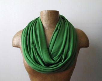 GREEN Infinity Scarf, Lightweight Jersey Loop Scarf, Handmade Ecoshag Circle Scarf