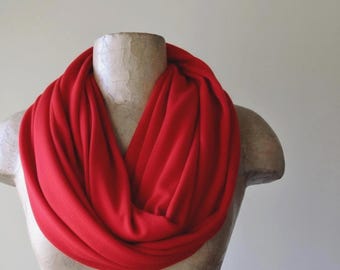 LIPSTICK RED Infinity Scarf, Lightweight Jersey Knit Loop Scarf, Fashion Accessories