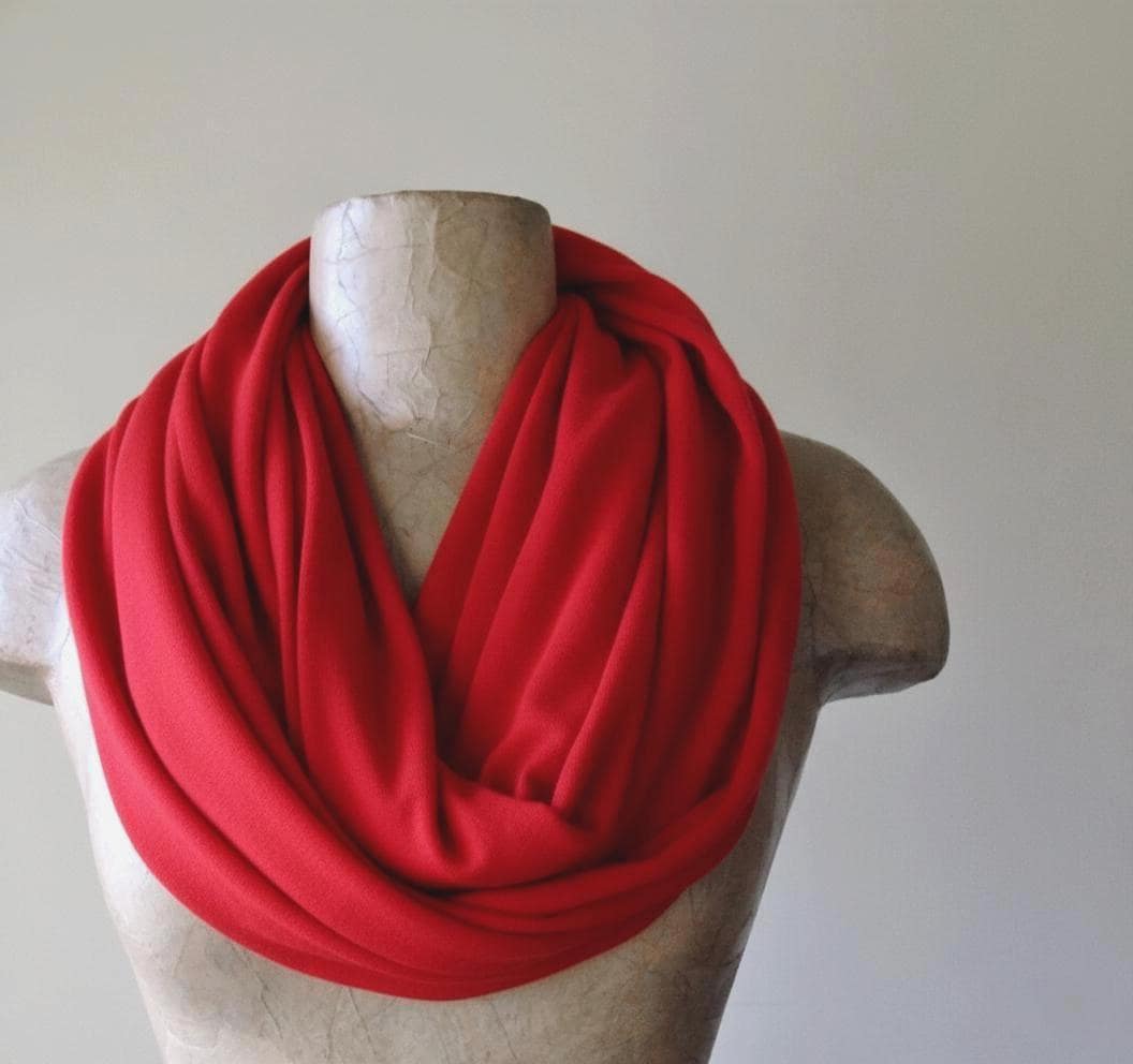 LIPSTICK RED Infinity Scarf, Lightweight Jersey Knit Loop Scarf ...