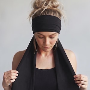 ESPRESSO BROWN Jersey Headscarf, Ecoshag Dark Brown Headband Scarf, Stretch Head Scarf for Women, Handmade Hair Scarf image 5