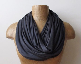 DARK GRAY Infinity Scarf, EcoShag Jersey Scarf, Dark Grey Circle Scarf, Lightweight Loop Scarf, Everyday Scarf