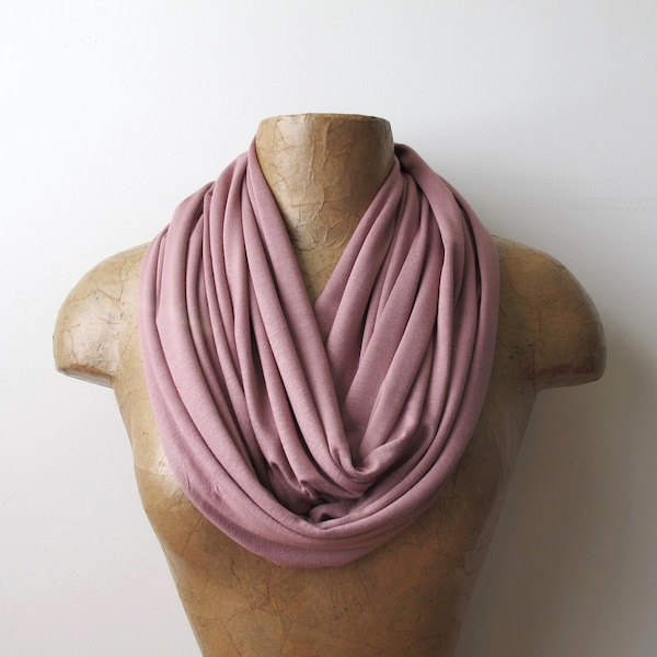 MAUVE PINK Infinity Scarf, Ultra Lightweight Loop Scarf, EcoShag Muted Pink Circle Scarf, Jewel Tone Tube Scarf