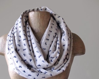EQUESTRIAN Infinity Scarf, Handmade Horse Print Scarf, Ribbed Knit Loop Scarf