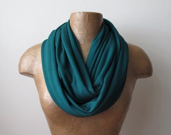 TEAL GREEN Infinity Scarf, Lightweight Loop Scarf, EcoShag Jersey Circle Scarf, Jewel Tone Tube Scarf