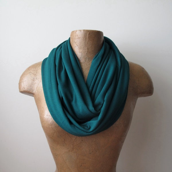 TEAL GREEN Infinity Scarf, Lightweight Loop Scarf, EcoShag Jersey Circle Scarf, Jewel Tone Tube Scarf