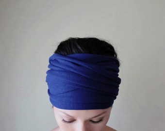 CLASSIC BLUE Head Scarf, EcoShag Jersey Headband, Blue Head Wrap, Scrunch Head Wrap, Extra Wide Headband, Boho Headbands for Women, Alopecia