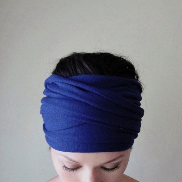 CLASSIC BLUE Head Scarf, EcoShag Jersey Headband, Blue Head Wrap, Scrunch Head Wrap, Extra Wide Headband, Boho Headbands for Women, Alopecia