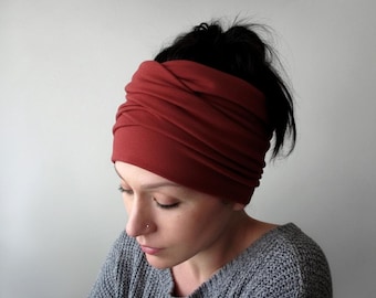 PAPRIKA RED Head Scarf, Extra Wide Headband Scarf, Super Soft Handmade Headwraps for Women