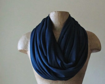 MIDNIGHT BLUE Infinity Scarf, EcoShag Lightweight Circle Scarf, Dark Blue Jersey, Dark Navy Blue Loop Scarf