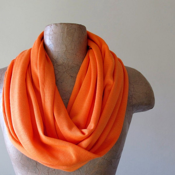 Orange Infinity Scarf - Cotton Jersey Circle Scarf - Medium Weight Loop Scarf Cowl