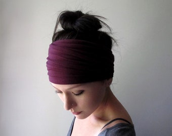 BURGUNDY Headband Scarf, Ecoshag Stretch Jersey Headscarf, Extra Wide Scrunch Headwrap