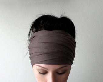 MUSHROOM BROWN Stretch Headscarf, Extra Wide Jersey Headwrap, Super Soft Head Scarf, Stretch Hair Wrap