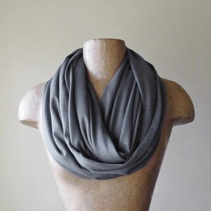 WARM GREY Infinity Scarf, EcoShag Scarf, Gray Circle Scarf, Jersey Knit Tube Scarf, Lightweight Loop Scarf