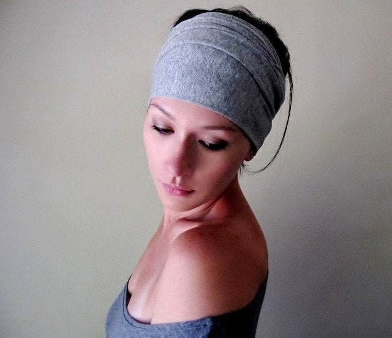 HEATHER GRAY Head Scarf, EcoShag Head Wrap, Extra Wide Jersey Head Scarf, Boho Head Scarf, Turban Headbands for Women, Adjustable Headband 