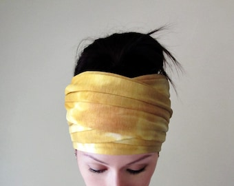 SUNSET YELLOW Tie Dye Head Scarf, Terry Jersey Head Wrap