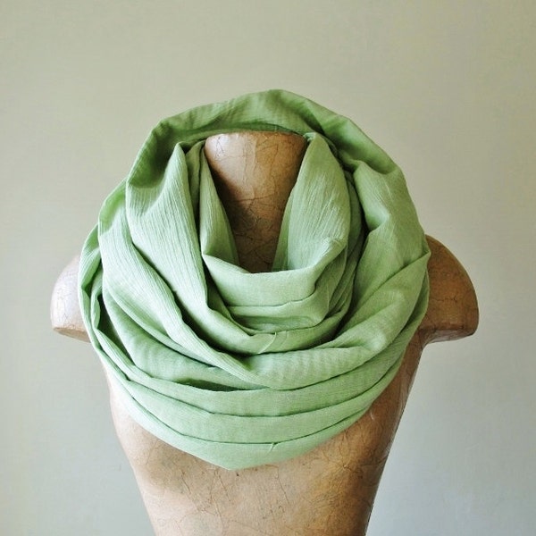 Sale - Mantis Green Infinity Scarf - Chunky Cotton Gauze Scarf - Pistachio Circle Scarf