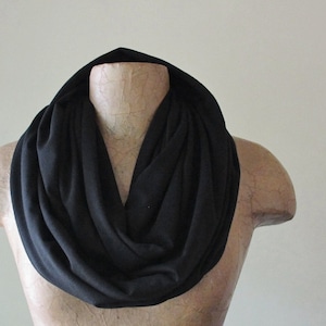 BASIC BLACK Infinity Scarf, EcoShag Jersey Scarf, Handmade Jersey Circle Scarf, Lightweight Infinity Loop Scarf, Black Everyday Scarf