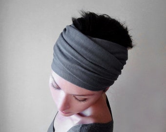 WARM GRAY Head Scarf, EcoShag Grey Head Wrap, Boho Headbands for Women, Jersey Headband, Extra Wide Headband, Yoga Headband, Boho Head Wrap