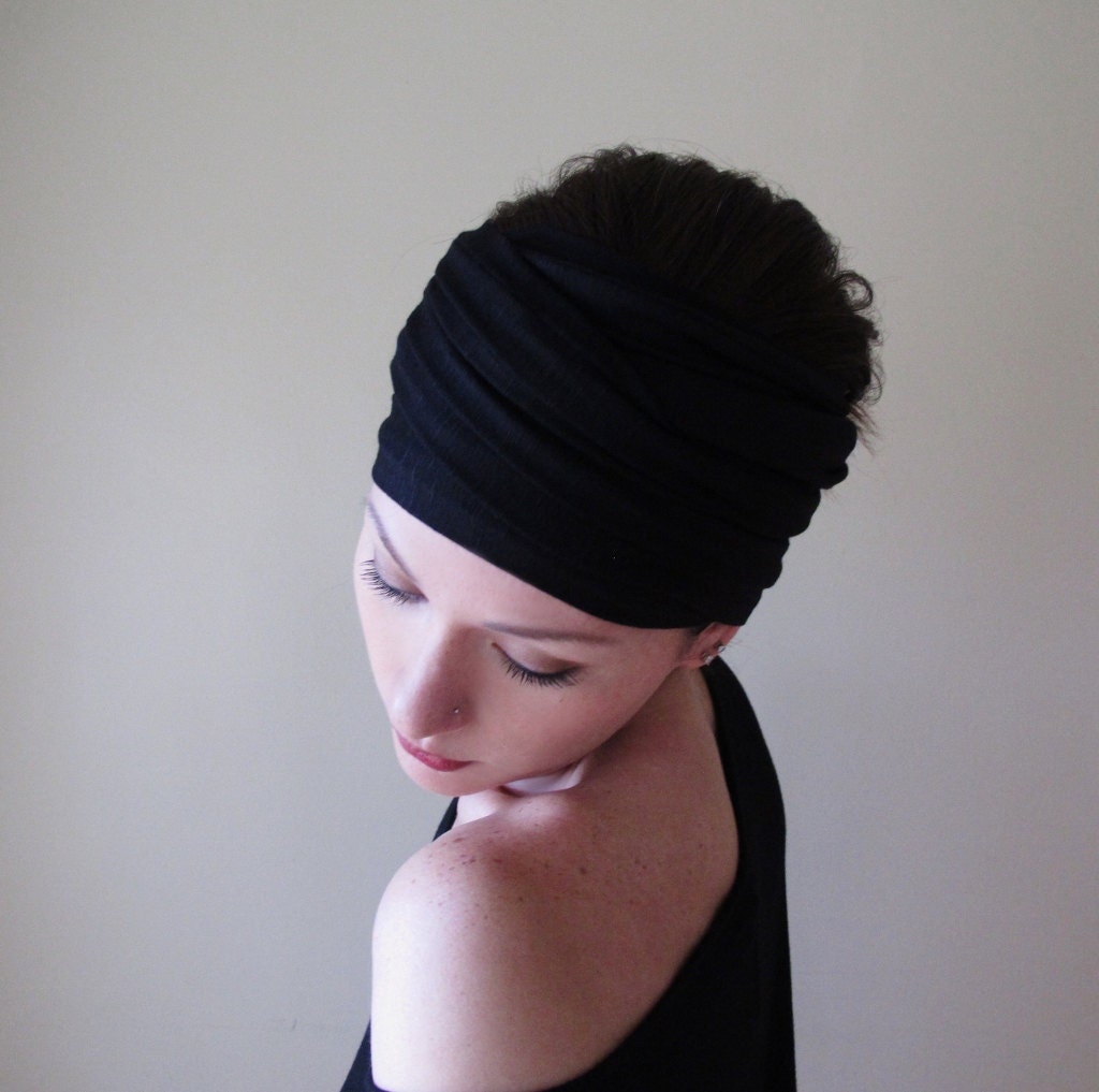 BLACK Head Scarf Extra Wide Headbands for Women Adjustable Etsy