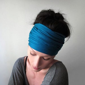 PEACOCK BLUE Head Scarf, Extra Wide Unisex Head Wrap, EcoShag Hair Scarf, Jewel Tone Blue Headscarf, Vibrant Teal Hair Wrap, Dreadlocks