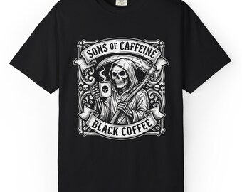 Camiseta de café negro con calavera gótica / Camiseta Sons of Caffeine