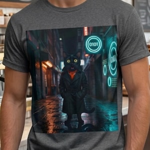 Cyberpunk Cat Shirt| Tech Support Aesthetic Tee| Hacker Cat T-Shirt| Programmer Pet Lover Shirt| Coding Streetwear| Geek Neon Cat Unisex Tee