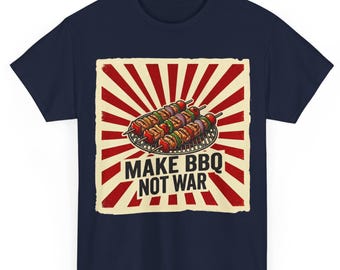 Camiseta "Haz barbacoa, no la guerra" / Camiseta retro para amantes de la barbacoa / Regalo divertido para parrilleros / Camiseta para barbacoas en el jardín / Ropa para barbacoas de verano