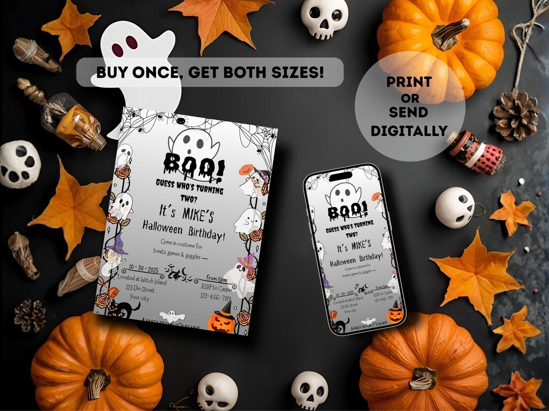 Boo Birthday Invitation Template | Cute Ghost Halloween Party ...