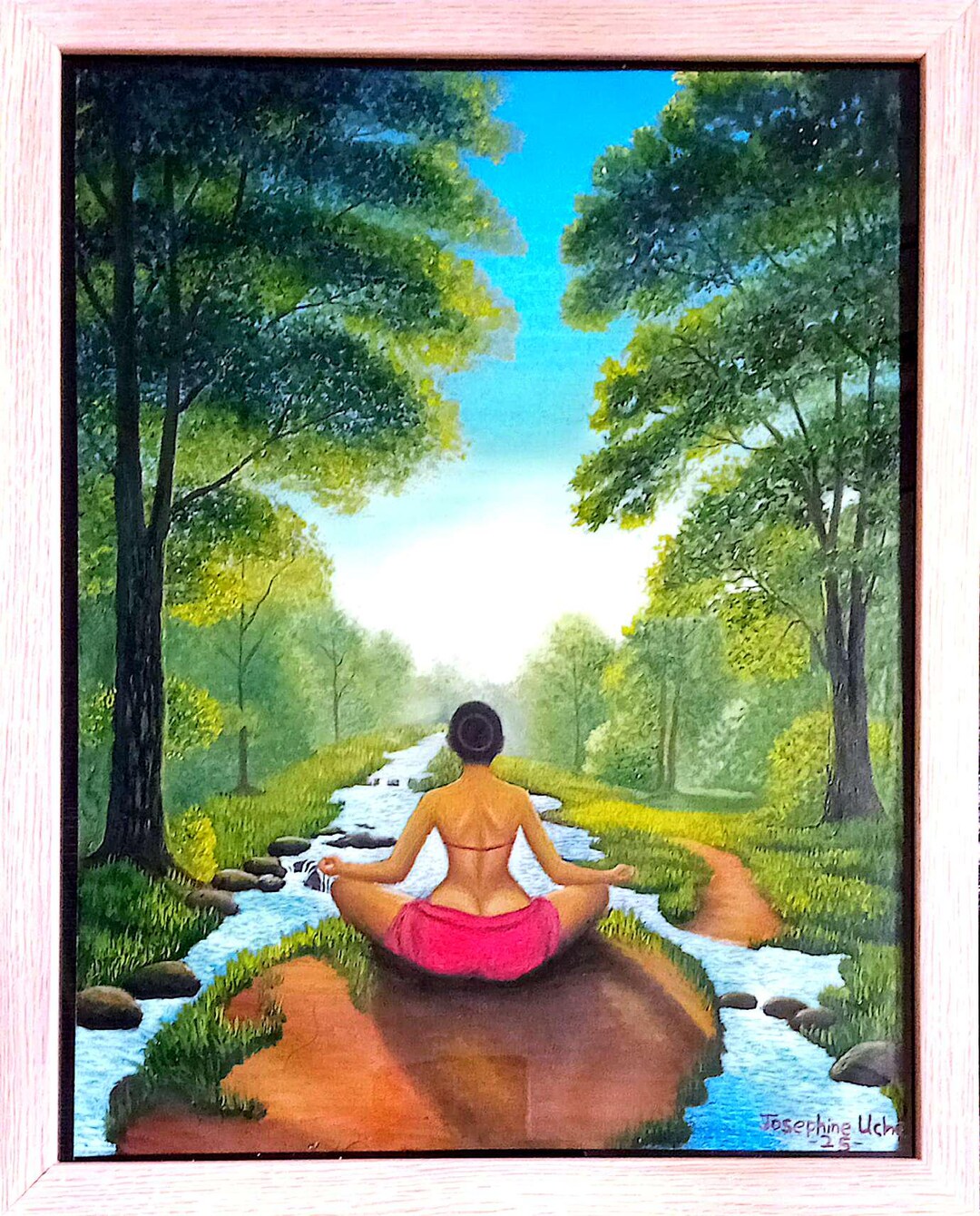 Original Oil Painting: Woman Meditating in Nature, Signed Art (16x20 ...
