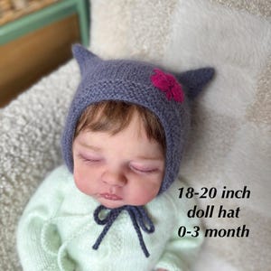 Knit Kitten Bonnet for Newborn Baby, Angora Mohair Hat with Ears