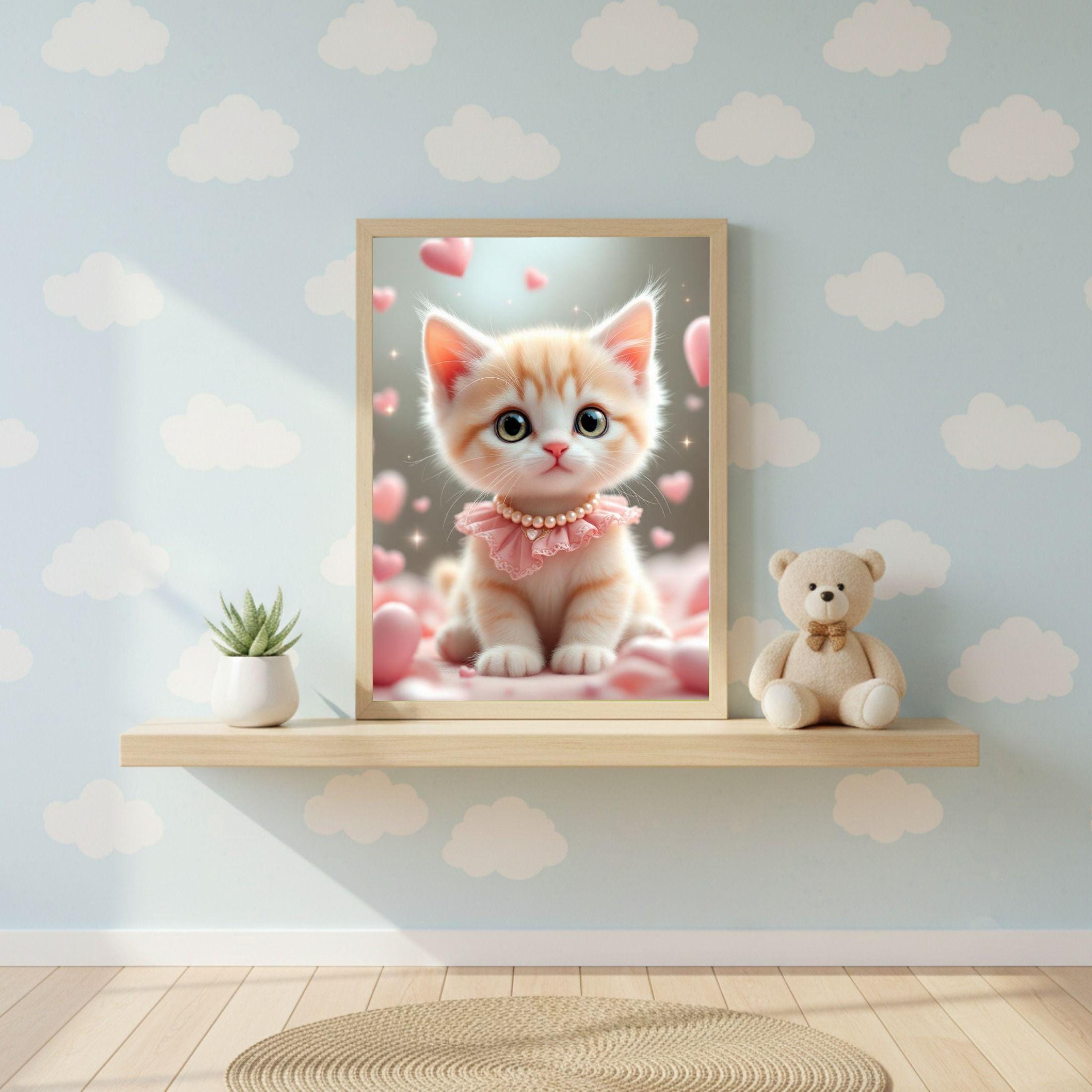 Cute Kitten Wall Art for Cat Lovers – Pink Cat Print for Bedroom, Girls ...