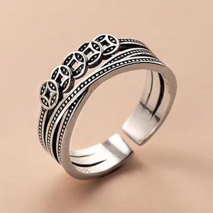 Vintage Kupfer Münze Ring, Chinesischer Glücksbringer Talisman