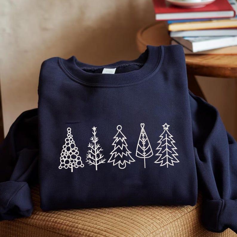 Minimalist Christmas Tree Line Art Embroidery Design, Simple Holiday ...