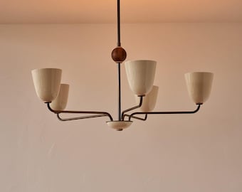 1960 Mid-Century Modern Brass Chandelier | Mid Century  5-Light Pendant | Stilnovo Ceiling Fixture