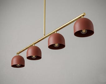 Brass Linear Chandelier Light Fixture: Mid-Century Modern Lighting Fixtures for Kitchen Island