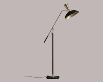 Brass Mid-Century Handmade Modern Floor Lamp: Adjustable For Reading Light