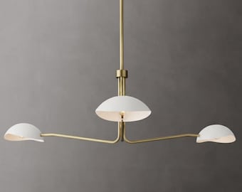 Modern Brass Chandelier 3Light, Scandinavian Pendant Lamp, Minimalist White Ceiling Fixture for Dining Room